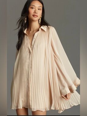 MAEVE Long-Sleeve Pleated
Mini Shirt Dress